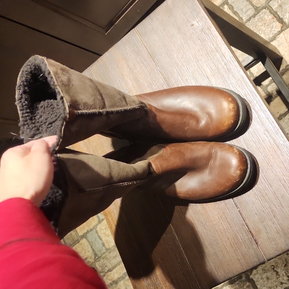 Ugg Australia Bellevue 1914 Leather Shearling Zip Up Fold Over Moto Boots